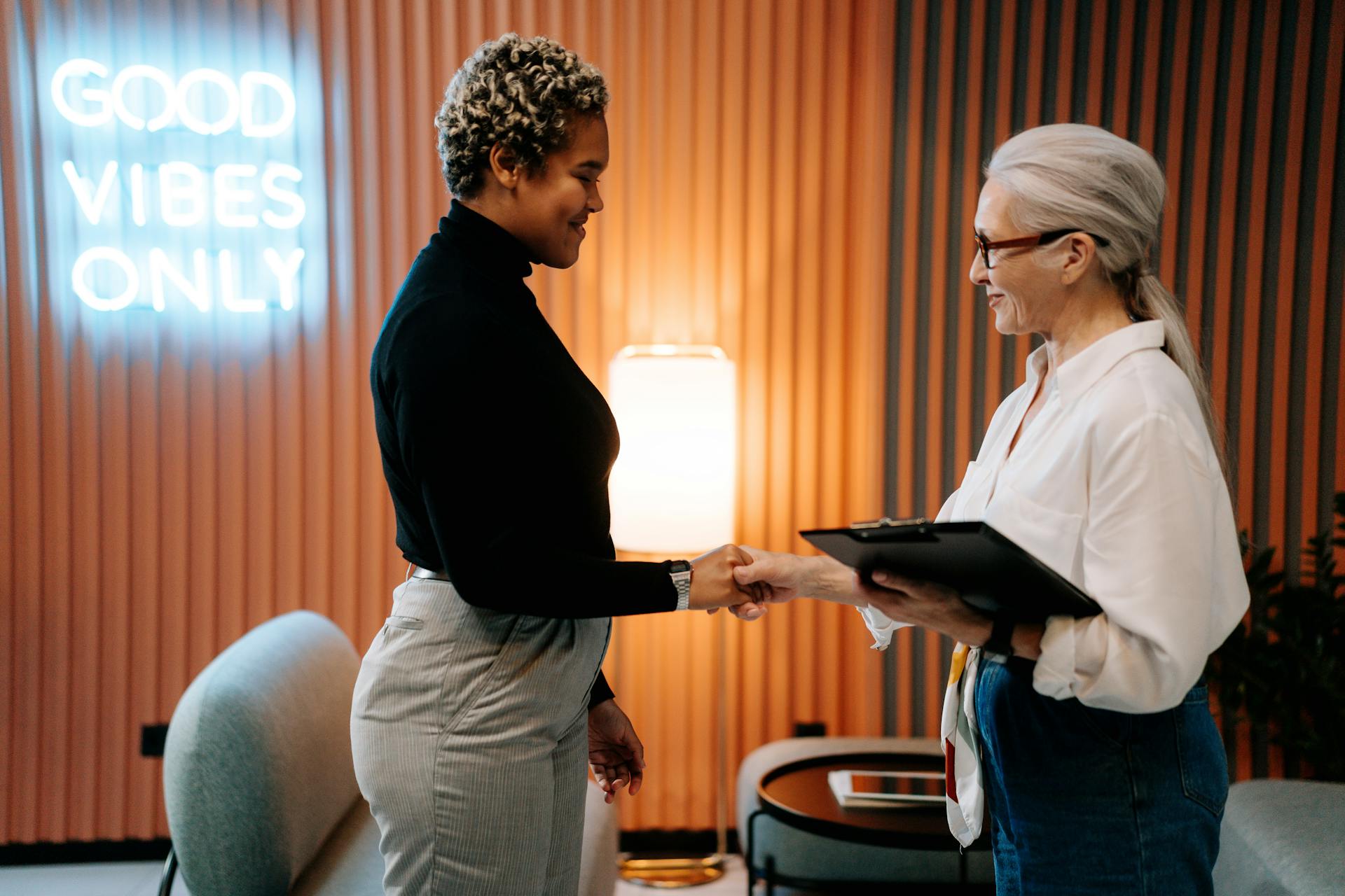 A woman interviewing another woman for a position